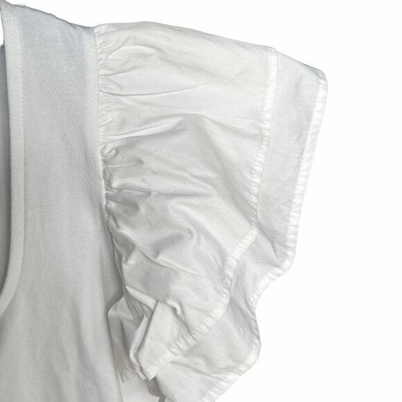 ⭐Womens Crop Top blouse Double Flutter Short Sleeve L Slim Fit White Cotton New - Picture 5 of 8